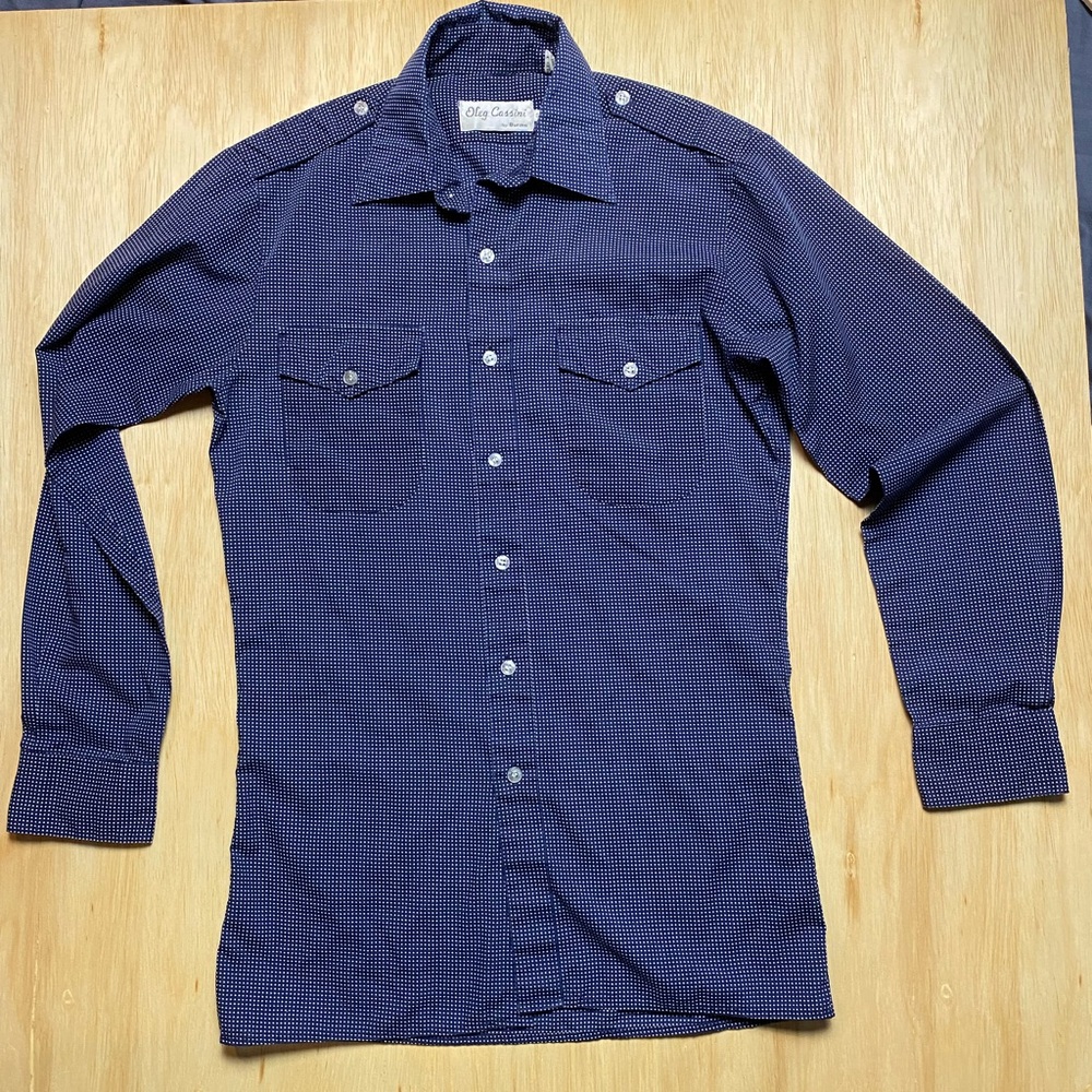 Vintage Oleg Cassini by Burma Blue/White Polka Dot Button Down Shirt S